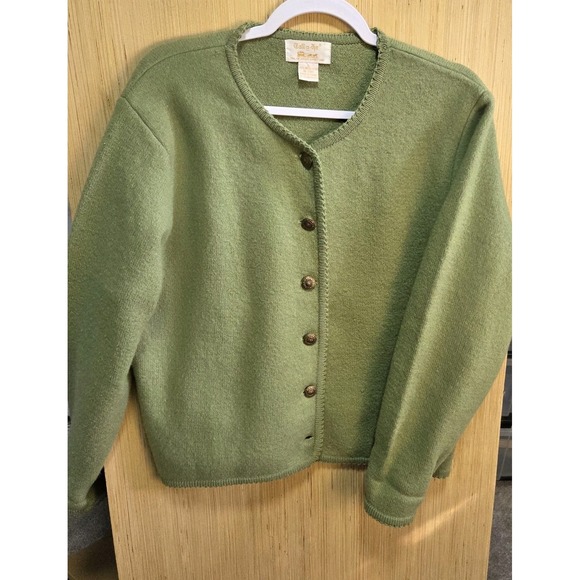 Vintage Tally- Ho Size Large Ladies Boiled Wool‎ Cardigan Sweater Green Womens - Picture 1 of 5
